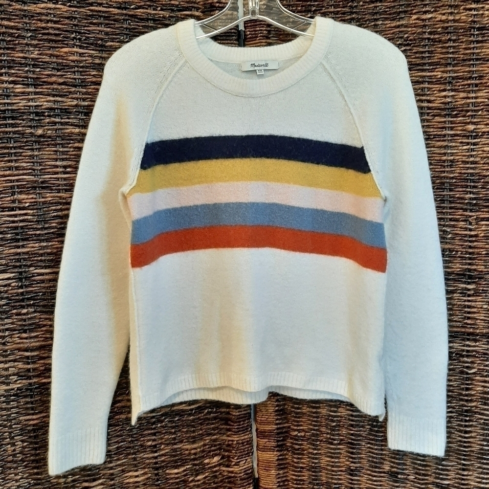 Madewell Women's XXS Placed Striped Allister Wool Alpaca Sweater in Coziest Yarn